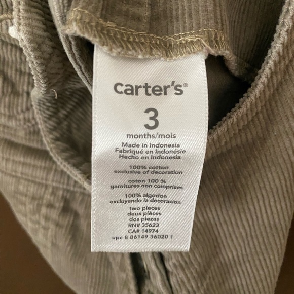 Carter’s Teddy Bear Pocket Overalls 0-3 Month - Picture 3 of 3